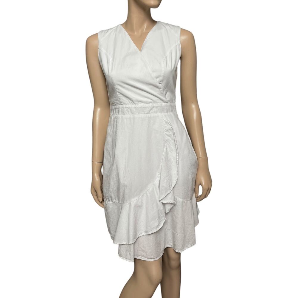 Claudio Milano 100% Linen Size S Mini Dress Sleeveless Cross Top Ruffles Skirt